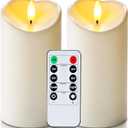 Homemory 6"x3" Outdoor Waterproof Flameless Candles, LED Candles, Battery Operated Candles with Remote and Timers, Electric Fake Plastic Pillar Candles, Ivory White, Set of 2