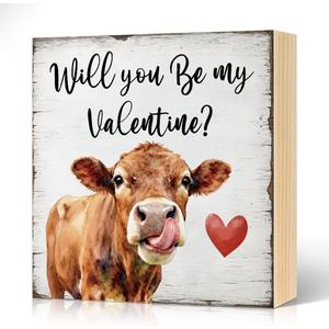 2 x Will You Be My Valentine Wood Block Plaque Box Sign for Home Living Room Coffee House Bar Shelf Table Office Decoration, Valentines Day Anniversary Decor Gifts for Girlfriend Boyfriend Couple