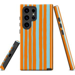 Generic Case for Samsung Galaxy S25/24,Striped Orange Blue Shockproof 2 in 1 Dual Layer for Women Men