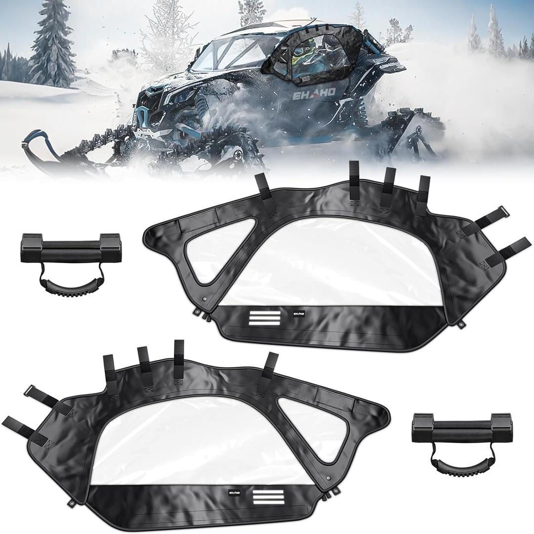 Ehaho Soft Upper Doors Compatible with Can Am Maverick X3, Upper Windows Fit with Side Mirror, Upgrade Waterproof Zippers Cab Enclosures Windshield for 2017-2025 Can Am Maverick X3 2-Seater