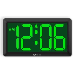 Soobest 9.5 Inch Large Digital Wall Clock Battery Operated, Auto & Manual Dimmer Display, Easy to Read Big Digits with Alarm for Seniors, Modern Decor for Living Room, Bedroom, Office (3.2" Numbers) (Green)