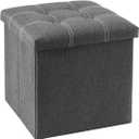 YOUDENOVA 15 inches Storage Ottoman Cube, Foldable Storage Boxes, Padded Seat for Dorm Living Room, Support 300lbs, Line Fabric Grey