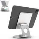 KABCON Swivel Tablet Stand, Aluminum Portable 360Rotating Holder for Desk,Business,Kitchen,Desktop,Table Stand for iPad Pro 9.7,10.5,12.9/Air Mini,Tab,Fire,Nexus,E-Reader-Silver