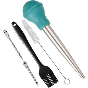 Smithcraft Turkey Baster, Stainless Steel Baster Syringe Meat Injector Baster Set with 2 Needles&2 Cleaning Basting Brush, 18/8 Steel Turkey Baster for Flavor Meat Poultry, Beef & Chicken Cooking Teal