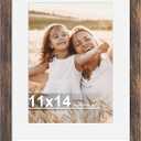 Hongkee 11x14 Picture Frame with Real Glass - 8x10 Wooden Frame with Mat, Horizontal and Vertical Display for Wall or Tabletop (Rustic Brown, 1 Pack), 11X14 in
