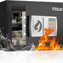 Safety Box, 1.0 Cu Ft Stack on Safe, Cash Safe with Key and Digital Keypad, Safes for Home Use Fire and Water Proof, Security Box with Removable Shelf, Safes for Hotel, Dorm and Business