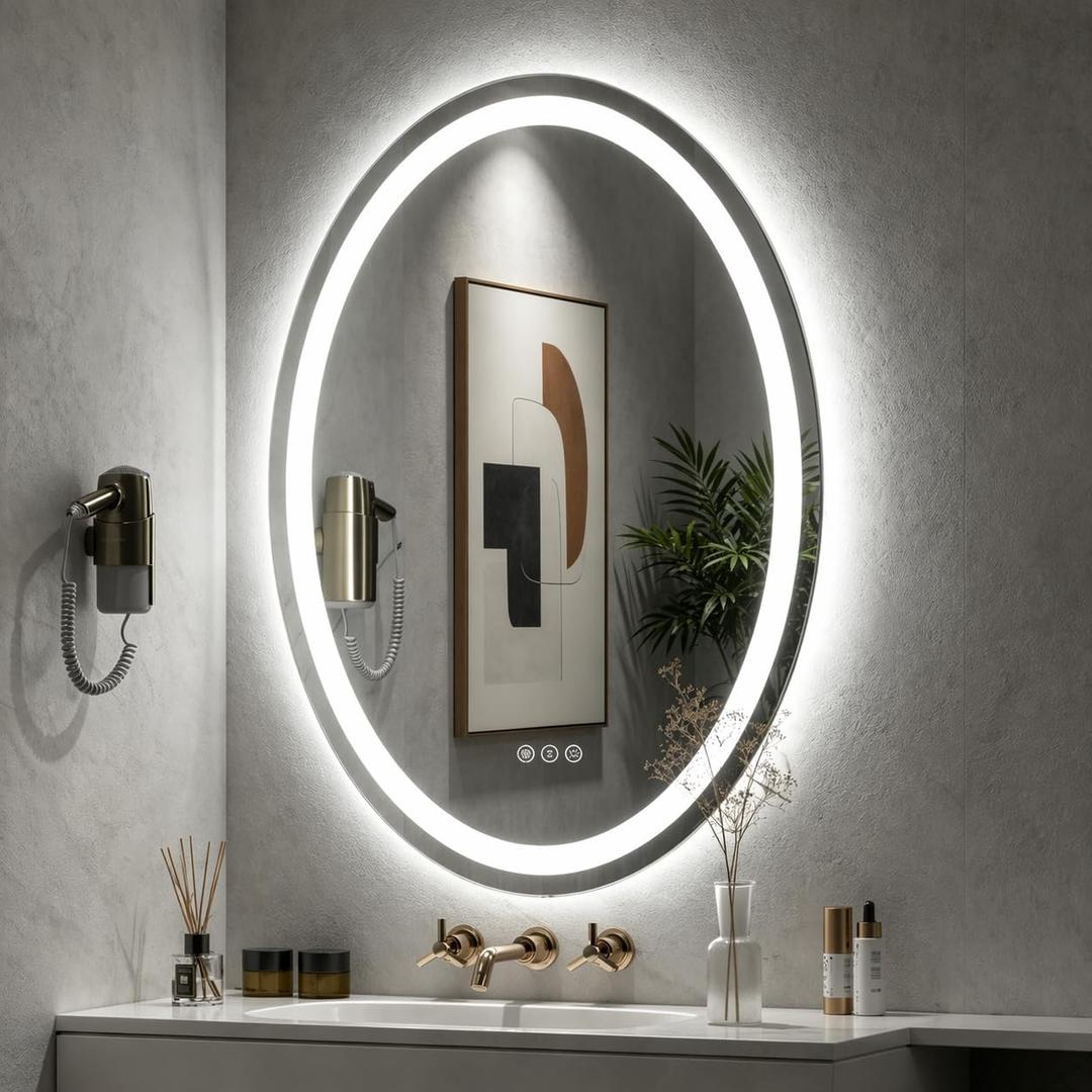 SMIROR 28x36 Oval LED Bathroom Mirror, Lighted Vanity Mirror for Wall, Anti-Fog, Shatter-Proof, Dimmable, Memory, 3 Colors (Front Lights + Backlit)