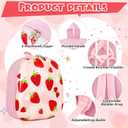 Sanwuta 4 Pcs Kids Luggage Set Carry On Rolling Suitcase Backpack Neck Pillow Travel Set Gift for Girls Boys Summer Camp(17 Inch,Strawberry Style,Light Pink)