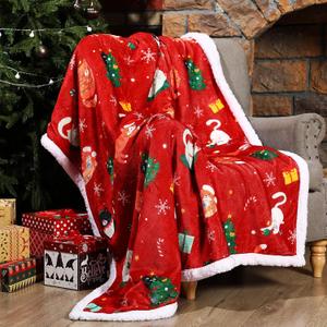 FuWeave Christmas Throw Blankets 50 x 60 Inch Xmas Sherpa Throw Plush Holiday Flannel Warm Soft Blankets and Throws for Xmas Gift Home Couch Bed Sofa(Red,Cat)