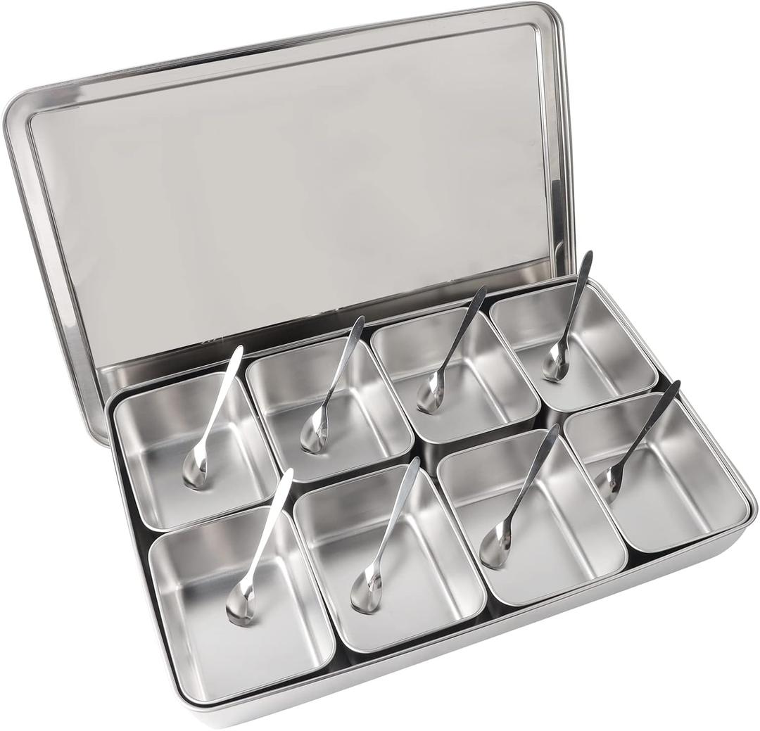 Seasoning Box, 8 Grids Seasoning Box,Condiment Storage Containers Spice Jar with Lid and 8 Spoons,Seasoning Jar for Home Kitchen Utensils