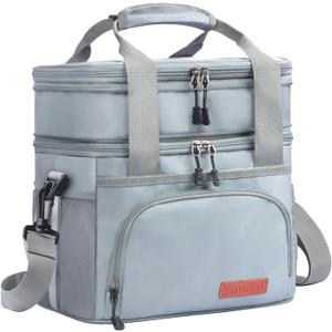 Lunch Box For Men/Women,Large Double-layer Insulated Expandable Reusable Leakproof Cooler Bags For Adults,Lunch Bag With Adjustable Shoulder Strap For Office Travel PicnicGray (16L)
