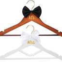 Beeveer 2 Pcs Bride Hanger for Wedding Dress Bride and Groom Wooden Wedding Dress Hanger Set with Bow Tie for Tuxedo Suit Gift Bridal Party Shower