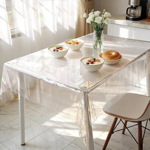 59"x108" Clear Plastic Table Cover Protector, 0.13mm Thin Waterproof Vinyl PVC Tablecloth, Rectangle Transparent Cover for Oversized Table 12+ Seat Banquet Hall Wedding Party