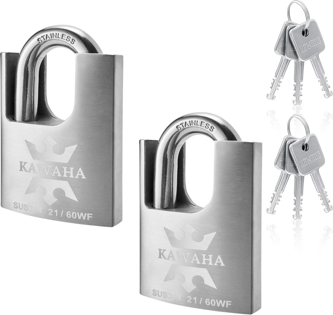 21/60-2PS High Security Stainless Steel Shrouded Padlock with Stainless Steel Key for Both Indoor and Outdoor use (Heavy Duty, Anti-Rust) (2-3/8 in. (60mm), Keyed Alike - 2 Pack)
