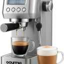 Gourmia Slim Espresso Machine with LCD Screen - Milk Frother, Adjustable Temperature, Manual & Auto Brew, Single/Double Shot, Hot Water Dispenser, Descaling Mode, Compact