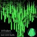 High Brightness 10 Tube 12 Inch 360 LED Meteor Shower Rain Lights Cascading Falling Rain Outdoor Light for Christmas Halloween Tree Raindrop Decoration (Green)
