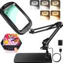 10X 30X Extra Large Magnifying Glass with Light and Stand,7-inch Lighted Magnifier,5 Color Modes Stepless Dimmable,Rectangle Hands-Free Magnifying Glass Desk Lamp for Reading Craft Hobby Close Work LB (Black)