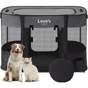 Love's cabin Pet Puppy Dog Playpen, Medium Dog Tent Crates Cage Indoor/Outdoor, Portable Exercise Playpen for Dog and Cat, Foldable Pop Up Dog Kennel Playpen with Carring Case (M, Grey)