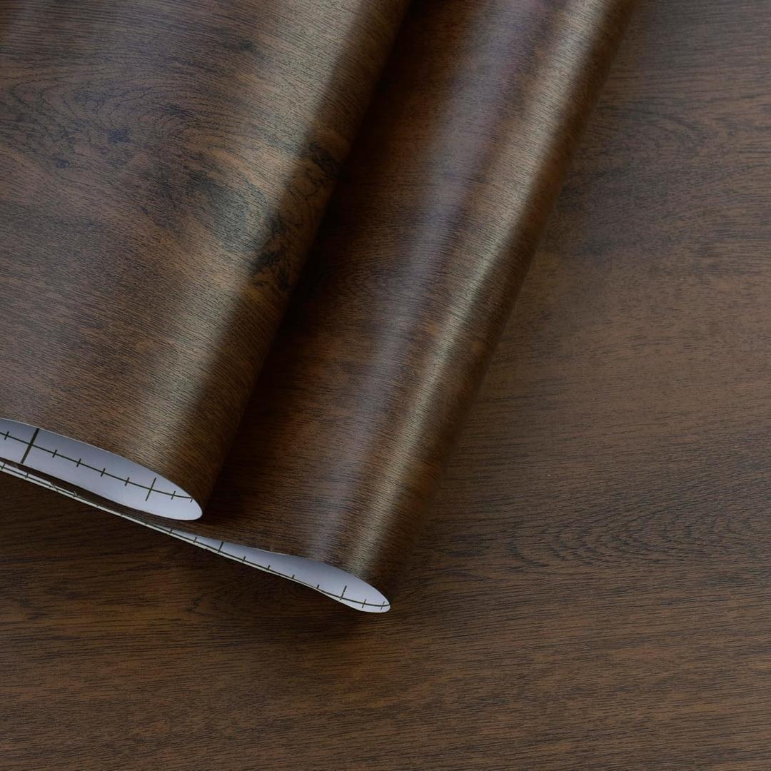 16''x354'' Dark Brown Wood Contact Paper Peel and Stick Wallpeper Self Adhesive Walnut Wood Grain Contact Paper for Furniture Countertops Bubble Free Design Thick Waterproof Top Vinyl Wrap