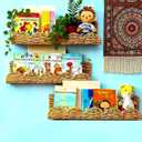 3Set Nursery Book Shelves,Artisanal Natural Rattan Scalloped Bookshelf for Wall,Boho Floating Book Shelves for Kids,Wicker Baby Book Shelf & Wall Basket for Nursery Storage,Montessori Bookcase 15.8"