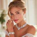 Unicra Crystal Bridal Wedding Jewelry Set Silver Rhinestone Necklace Earrings Bracelet Sets Formal Costume Jewelry for Women and Brides