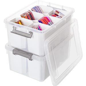 Citylife 17 QT Plastic Storage Bins Clear Storage Box with Lids Multipurpose Stackable Storage Containers for Organizing Tool, Craft, Crayon, 2 Packs