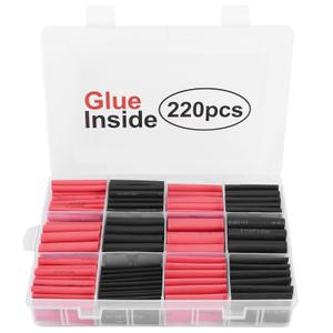 220 Pcs Heat Shrink Tubing Kit-3:1 Ratio Adhesive Lined,Marine Grade Shrink Wrap, Industrial Heat-Shrink Tubing (Black,Red)