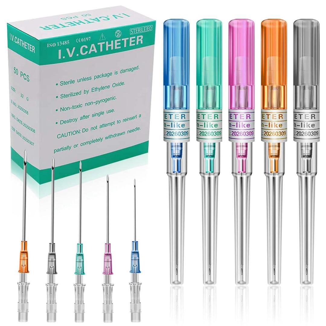 Catheter Piercing Needles 50Pcs Mixed IV Catheter Needles 14G 16G 18G 20G 22G Ear Nose Piercing Needles Hollow Needles for Lip Tongue Belly Navel Nipple Cartilage Piercing Kit Piercing Tools