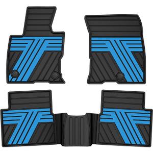 TTX LIGHTING Floor Mats for Ford Bronco Sport ONLY 2021-2026 (NOT Bronco) | All Weather Custom Fit Rubber Floor Liners Waterproof Car Interior Protection Mat, 1st & 2nd Row, Black & Blue