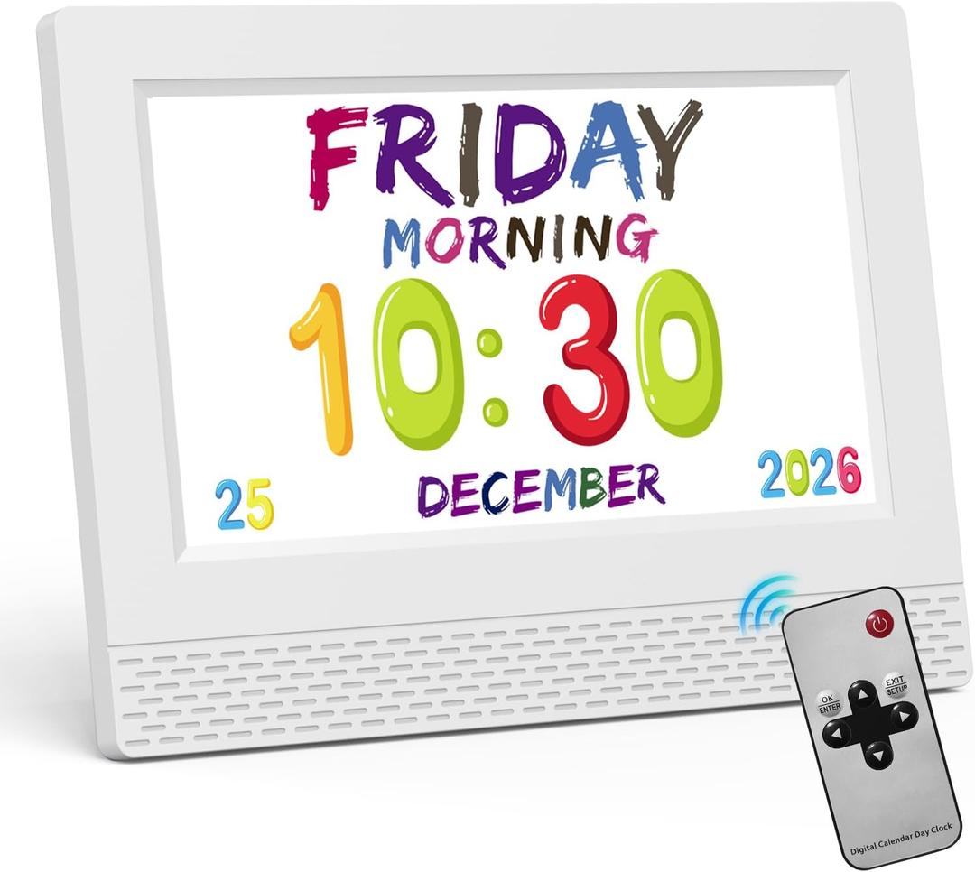 Kids Digital Alarm Clock with Voice Scene Reminders, 7" Eye-Caring Display | Watercolor Wallpapers, Auto Dimming DST/Calendar Clock, Sleep Trainer Easy Setup Gift-Ready Box for Kids Birthday with Remote