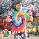 6 Pcs Hippie Costume Set for Men 60s 70s Outfit Colorful Tie-Dye T-shirt Hat Headband Peace Necklace for Theme Party (XL)