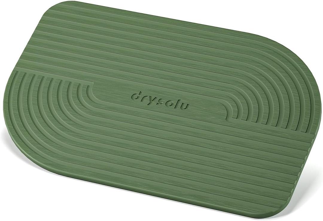 Stone Bath Mat Diatomaceous Earth Bath Mat Stone Shower Mat Fast Water Drying Ultra Absorbent Pad Diatomite Mat,Non-Slip Mat for Bathroom,Kitchen,Pet,15.35x23.62in,Hard,Drak Green,1-Pack, 1'3" x 1'11"