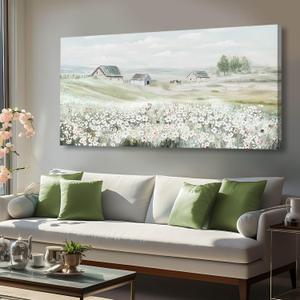 Large Framed Wall Art for Living Room - Grassland Landscape Home Wall Decor - Vintage Neutral Canvas Pictures for Bedroom 29"x 58" Office Wall Hanging (Green)