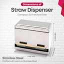Stainless Steel Straw Dispenser - Holds Up To 200 Straws - Metal Drinking Straw Holder With Lid - For Commercial Shop Counter or Home Kitchen - Includes 20 Bamboo Straws