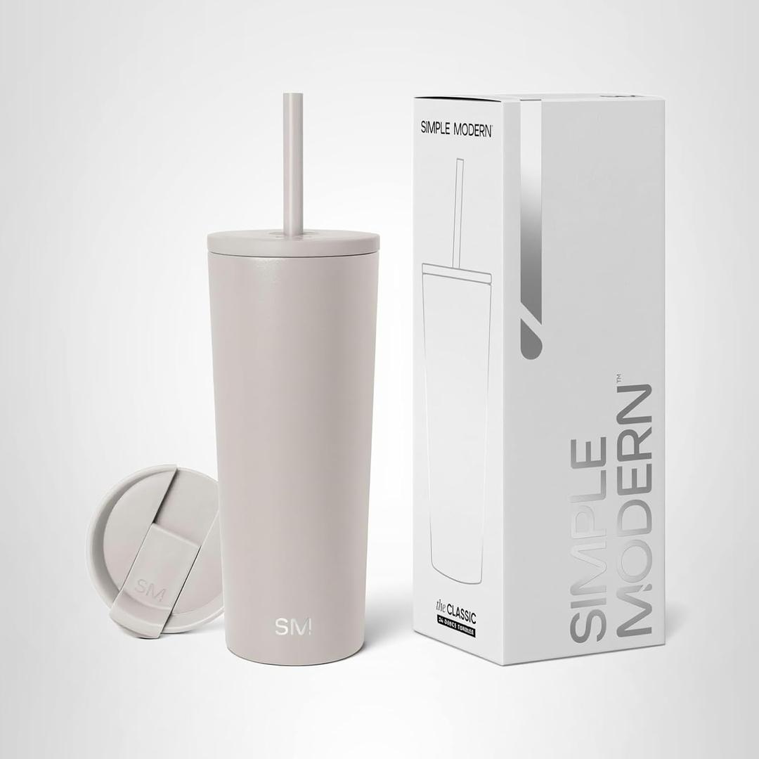 Simple Modern Insulated Tumbler with Lid and Straw | Iced Coffee Cup Reusable Stainless Steel Water Bottle Travel Mug | Gifts for Women Men Her Him | Classic Collection | 24oz | Almond Birch