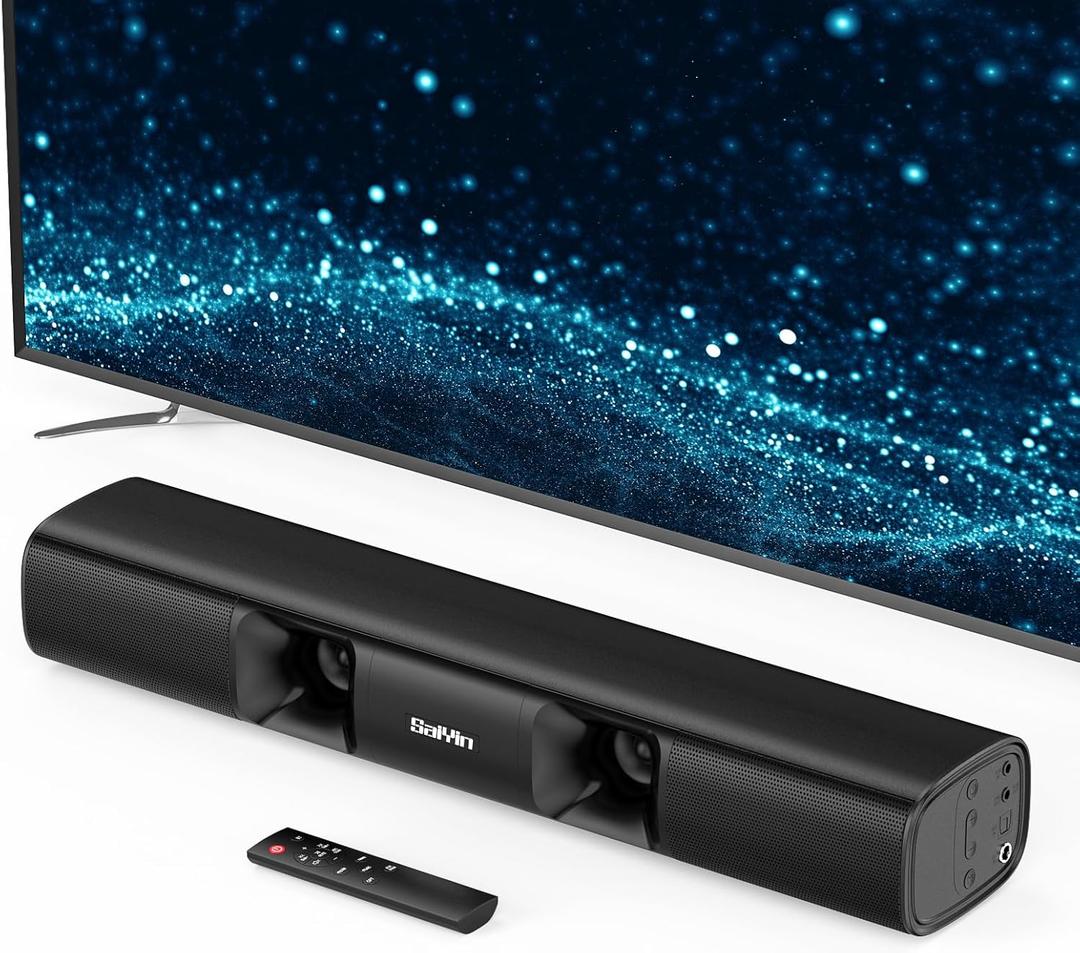 Saiyin Sound Bar for Smart TV - 50W 17 inch Small Soundbar for TV, Vocal Enhanced TV Speaker Built-in Subwoofer, Surround Sound System TV with Bluetooth/Optical/AUX Connection for TV/PC/Projectors
