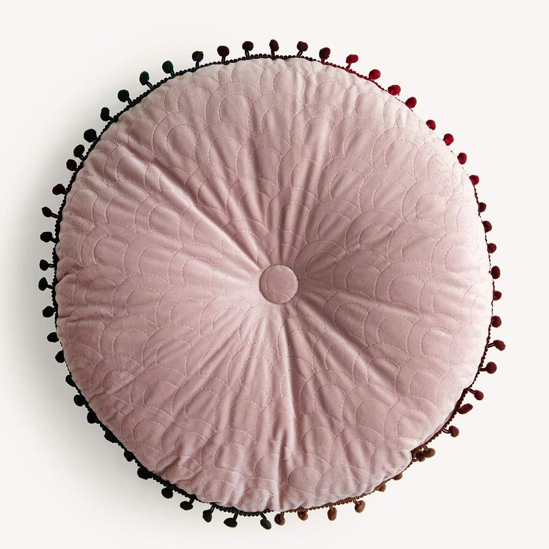 vctops Velvet Soft Round Chair Pads Cute Gradient Pom Pom Indoor Dining Chairs Cushion (Pink, Diameter 16")