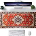 Desk Pad, Vintage Red Boho Rug XL Gaming Mouse Pad with Stitched Edges,Non-Slip Waterproof Rubber Base Large Desk Mat for Keyboard and Mouse 31.5"x11.8"
