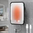 Gospire Heated Shower Mirror Fogless for Shaving with Light, 5000mAh Rechargeable Battery, Detachable Suction Cup and Razor Holder for Wall, NO-Drilling, Removable, Waterproof for Bathroom - Black