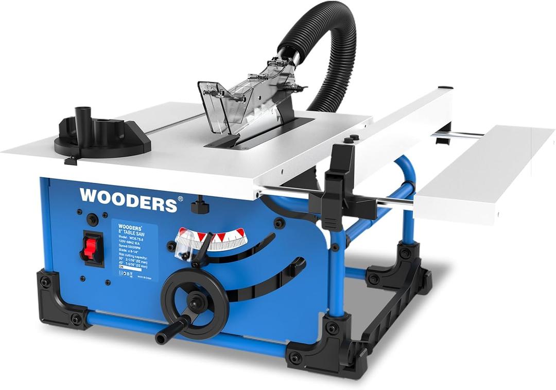 8-1/4-Inch Table Saw, 15-Amp 5500 RPM Motor, Heavy-Duty 80T Blade | Compact Woodworking Saw with Extendable Cast-Iron Table, 0-45° Bevel & Rip Fence, Ergonomic & Easy to Use for Home DIY