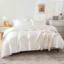 HOdo Home Satin Duvet Cover King Size, 3 Piece Silk Like Comforter Cover, Ultra Soft and Breathable Bedding Set with Zipper Closure & Corner Ties（White）