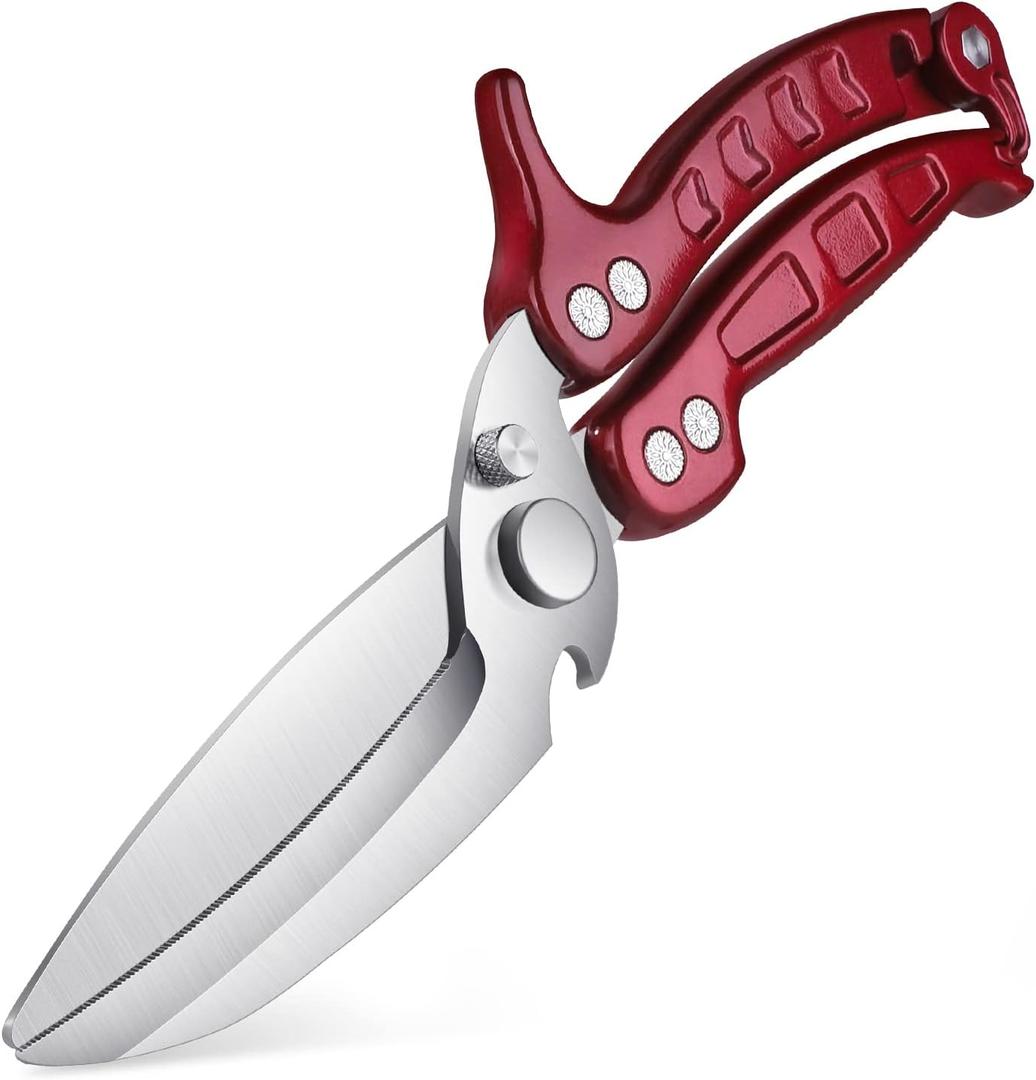 DRAGON RIOT Heavy Duty Poultry Shears - A Must Have Kitchen Shears for Chicken and Meat Cutting - Dishwasher Safe and Stainless Food Kitchen Scissors for Thanksgiving (Burgundy)