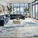 Toneed Abstract Area Rug 6x9 Modern Washable Rug Soft Non Slip Rug Low Pile for Bedroom Living Room Dining Room Blue/White