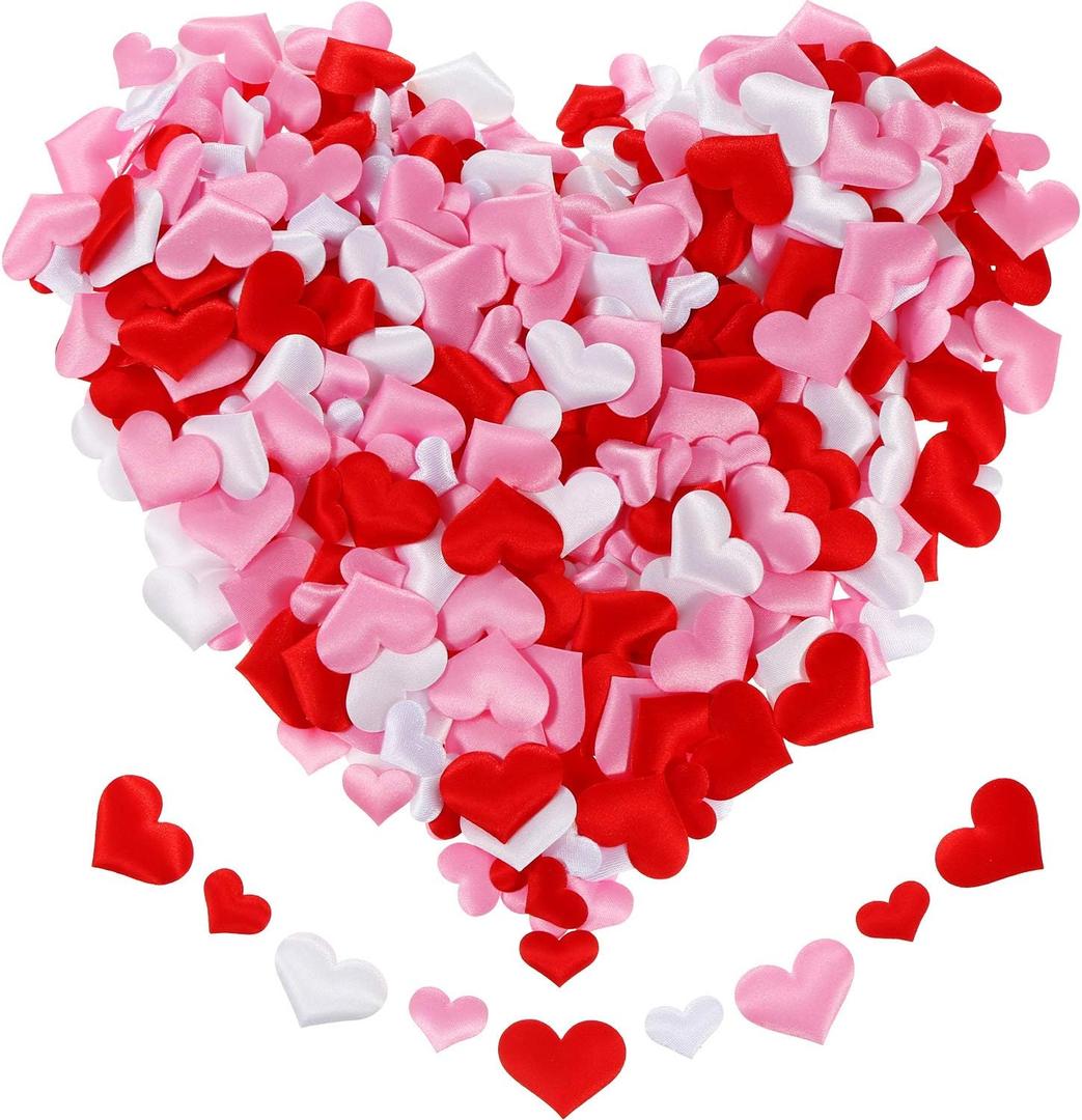600 Pcs Valentine Heart Confetti Sponge Heart Confetti for DIY Crafts Sponge Love Shaped Petals for Valentines Day Wedding Bed Table Decoration, 2 Sizes 3 Colors