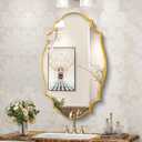 Scalloped Oval Wall Mirror, 24X36 Gold Bathroom Vanity Mirror, Ornate Decorative Mirror for Living Room, Washroom, Bedroom