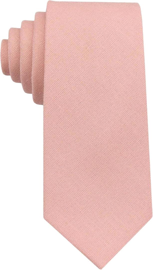 Mens Solid Linen Ties - Slim Pattern Necktie for Men Wedding Groomsmen (Standard 58 ", Ballet Pink)