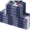 Homaxy Kitchen Towels and Dishcloths Set, 12 x 12 and 13 x 28 Inches, Set of 8 100% Cotton Waffle Weave Check Plaid Kitchen Dish Towels, Super Soft and Absorbent Dish Cloths, White & Navy Blue