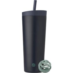 BlenderBottle 2-in-1 Insulated Stainless Steel Shaker Tumbler, Swig Leakproof Lid, Straw, BlenderBall, BPA Free, For Protein Shakes, Smoothies, And Pre Workout, 24 oz, Blue (Midnight)