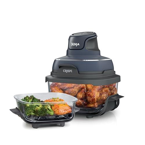 Ninja Crispi 4-in-1 Portable Glass Air Fryer Cooking System, 1500W, 4QT & 6-Cup Temp Ware Glass Containers with Storage Lids, Microwave, Freezer & Dishwasher Safe, Cyberspace Gray, FN101GY