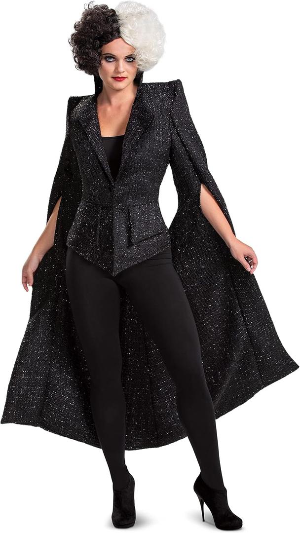 Disguise Women Cruella De Vil Costume, Official Disney Cruella Live Action Movie Finale Costume Outfit (L (12-14), Black)